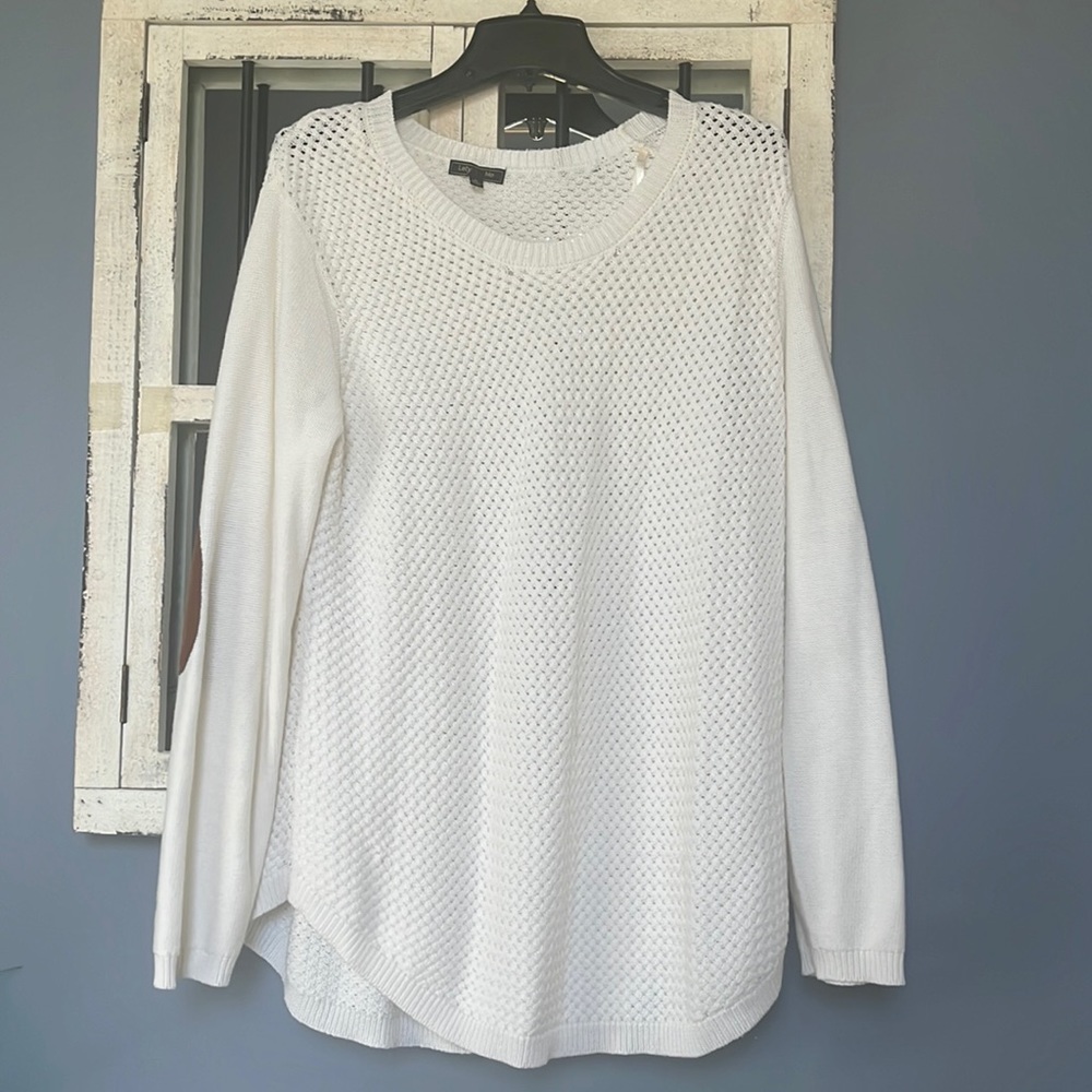 LETY & ME Josey Elbow Patch Sweater - White - XL